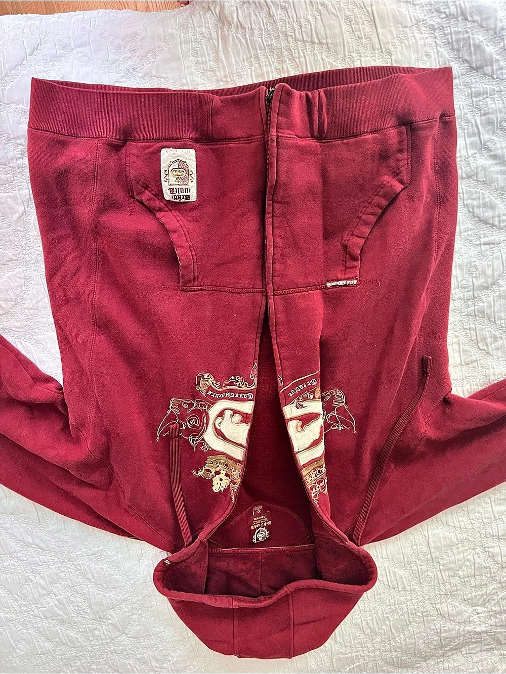 ECKO Graphic Zip Hoodie Burgundy Size XL